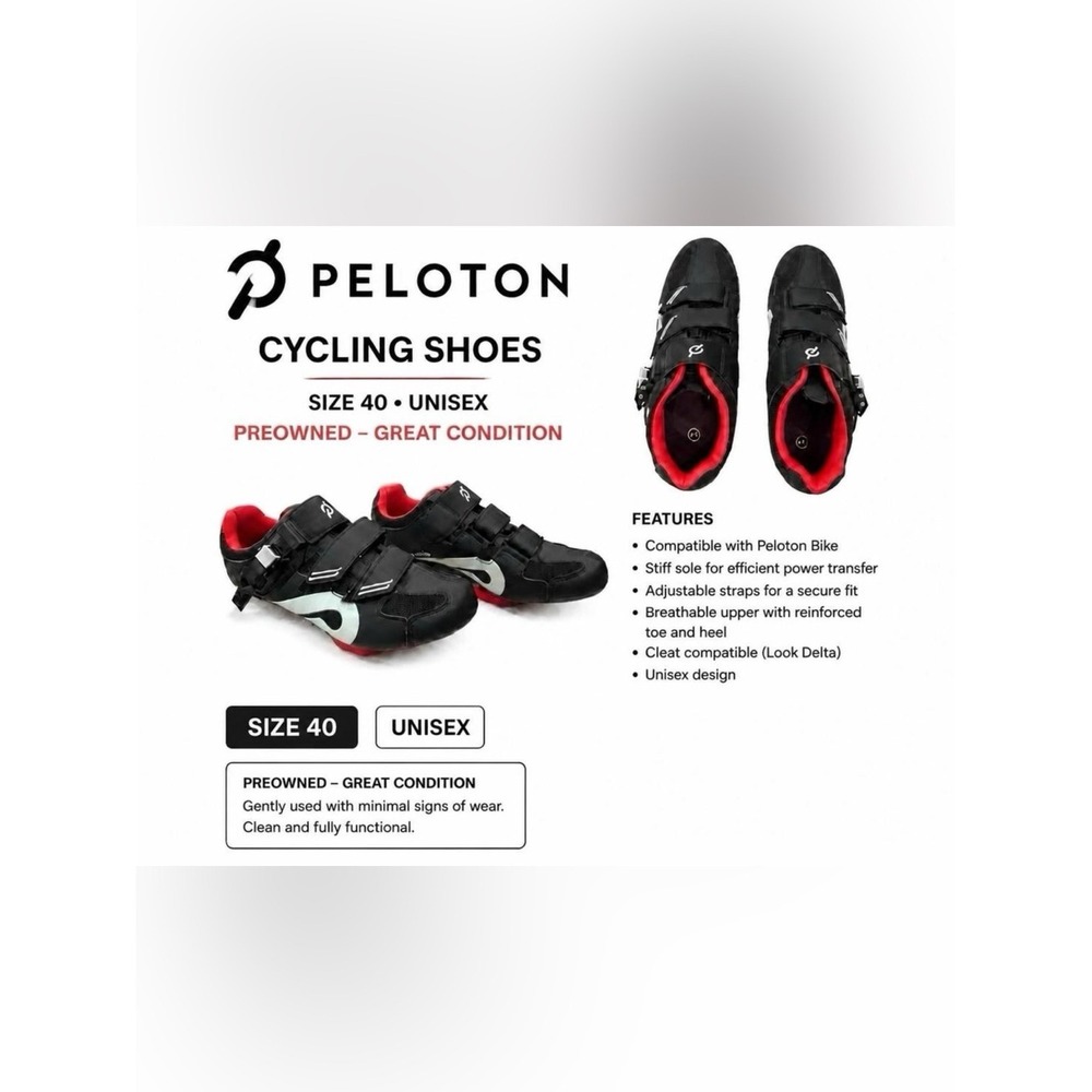 Peloton Black Red and White Cycling shoes